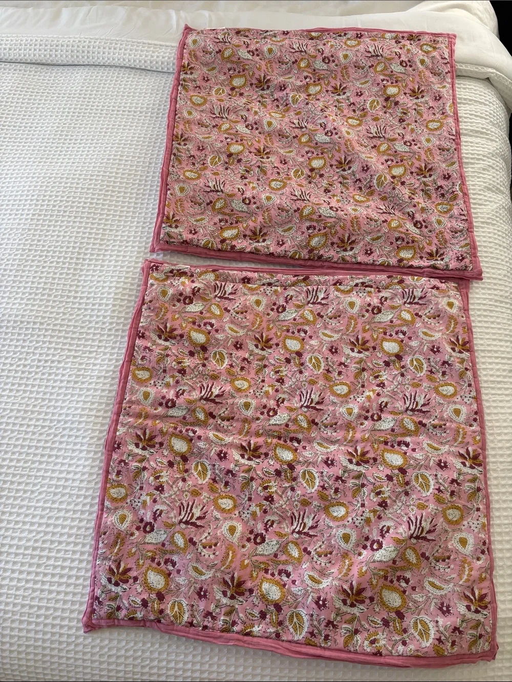Pottery Barn Shannon Reversible Quilted Floral Pillow Shams Blue Pink Euro 26x26